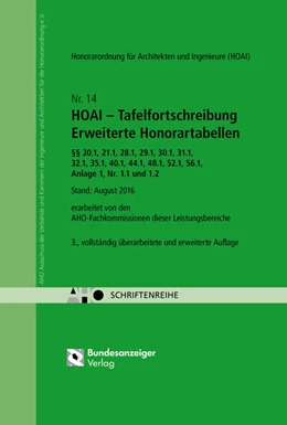 Abbildung von HOAI – Tafelfortschreibung Erweiterte Honorartabellen §§ 20.1, 21.1, 28.1, 29.1, 20.1, 32.1, 35.1, 40.1, 44.1, 48.1, 52.1, 56.1, Anlage 1, Nr 1.1 und 1.2 | 3. Auflage | 2016 | 14 | beck-shop.de