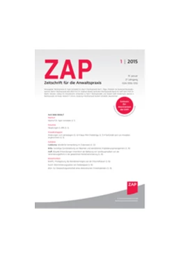 Abbildung von ZAP - Zeitschrift für die Anwaltpraxis | 30. Auflage | 2018 | beck-shop.de