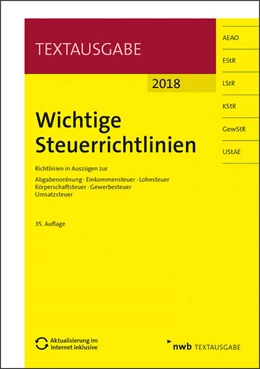 Abbildung von Wichtige Steuerrichtlinien 2018 | 35. Auflage | 2018 | beck-shop.de