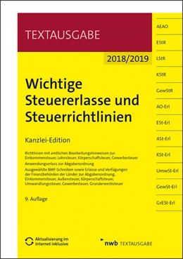 Abbildung von Wichtige Steuererlasse und Steuerrichtlinien | 9. Auflage | 2018 | beck-shop.de