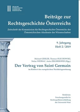 Abbildung von Gehler / Wedrac | Beiträge zur Rechtsgeschichte Österreichs 9. Jahrgang Heft 2/2019 | 1. Auflage | 2019 | 9/2 | beck-shop.de