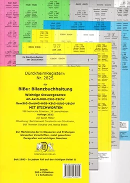 Abbildung von Glaubitz / Dürckheim | DürckheimRegister® 2825-BiBu- BilanzSteuerrecht - Wichtige Steuergesetze MIT STICHWORTEN für deine AO-AktG-BGB-EStG-EStDV-HGB-GewStG-GmbHG-KStG-UStG_UStDV | 1. Auflage | 2022 | beck-shop.de