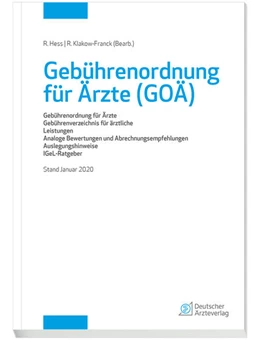 Abbildung von Gebührenordnung für Ärzte (GOÄ), Stand Januar 2020 | 1. Auflage | 2020 | beck-shop.de