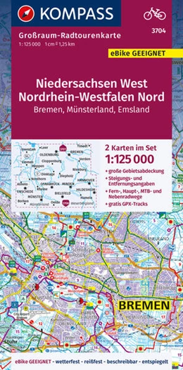 Abbildung von KOMPASS-Karten GmbH | KOMPASS Großraum-Radtourenkarte 3704 Niedersachsen West, Nordrhein-Westfalen Nord 1:125.000 | 2. Auflage | 2021 | beck-shop.de