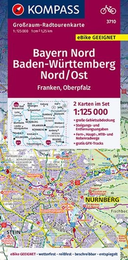 Abbildung von KOMPASS-Karten GmbH | KOMPASS Großraum-Radtourenkarte 3710 Bayern Nord, Baden-Württemberg Nord/Ost 1:125.000 | 1. Auflage | 2022 | beck-shop.de