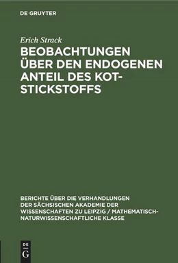 Abbildung von Strack | Beobachtungen über den endogenen Anteil des Kot-Stickstoffs | 1. Auflage | 1950 | beck-shop.de