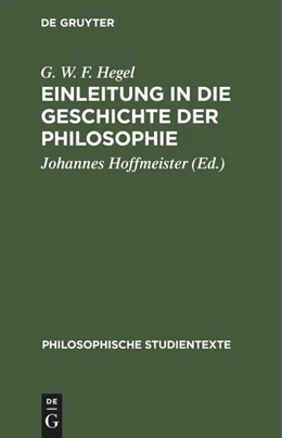 Abbildung von Hegel / Hoffmeister | Einleitung in die Geschichte der Philosophie | 3. Auflage | 1966 | beck-shop.de
