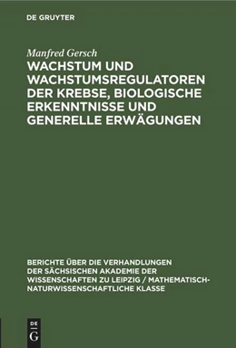 Abbildung von Gersch | Wachstum und Wachstumsregulatoren der Krebse, biologische Erkenntnisse und generelle Erwägungen | 1. Auflage | 1980 | beck-shop.de
