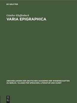 Abbildung von Klaffenbach | Varia Epigraphica | 1. Auflage | 1959 | beck-shop.de