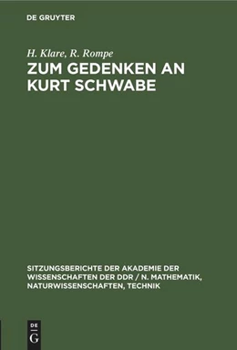 Abbildung von Rompe / Klare | Zum Gedenken an Kurt Schwabe | 1. Auflage | 1986 | beck-shop.de