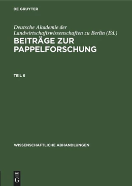 Abbildung von Beiträge zur Pappelforschung. Teil 6 | 1. Auflage | 1962 | beck-shop.de