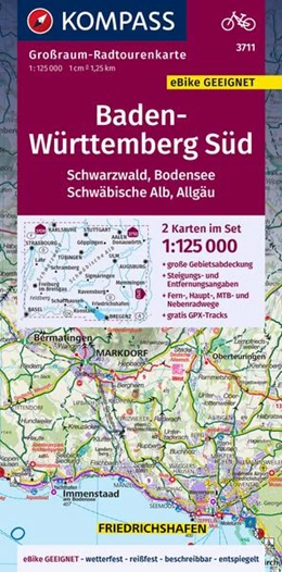 Abbildung von KOMPASS Großraum-Radtourenkarte 3711 Baden-Württemberg Süd, Schwarzwald, Bodensee, Schwäbische Alb, Allgäu 1:125.000 | 1. Auflage | 2023 | beck-shop.de