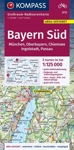 Abbildung von KOMPASS Großraum-Radtourenkarte 3712 Bayern Süd, Oberbayern, Chiemsee, Ingolstadt, Passau, München, 1:125.000 | 1. Auflage | 2023 | beck-shop.de