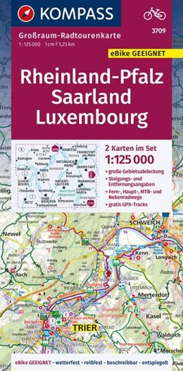 Abbildung von KOMPASS Großraum-Radtourenkarte 3709 Rheinland-Pfalz, Saarland, Luxembourg, 1:125.000 | 1. Auflage | 2023 | beck-shop.de