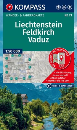Abbildung von KOMPASS Wanderkarte 21 Liechtenstein, Feldkirch, Vaduz 1:50.000 | 2. Auflage | 2025 | beck-shop.de