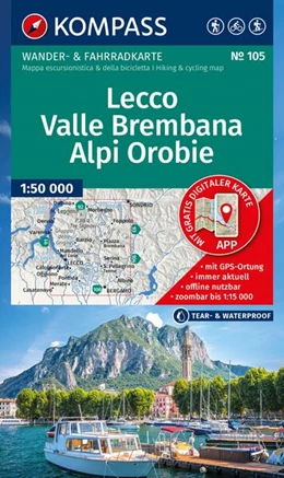 Abbildung von KOMPASS Wanderkarte 105 Lecco, Valle Brembana, Alpi Orobie 1:50.000 | 2. Auflage | 2025 | beck-shop.de