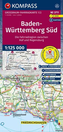 Abbildung von KOMPASS Großraum Fahrradkarte 3711 Baden-Württemberg Süd, Schwarzwald, Bodensee, Schwäbische Alb, Allgäu 1:125.000 | 2. Auflage | 2025 | beck-shop.de