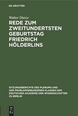 Abbildung von Dietze | Rede zum zweitundertsten Geburtstag Friedrich Hölderlins | 1. Auflage | 2022 | beck-shop.de