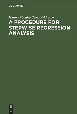 Abbildung von Väliaho / Pekkonen | A Procedure for Stepwise Regression Analysis | 1. Auflage | 2022 | beck-shop.de