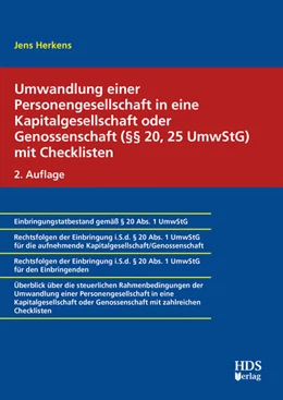 Abbildung von Herkens | Umwandlung einer Personengesellschaft in eine Kapitalgesellschaft oder Genossenschaft mit Checklisten (§§ 20, 25 UmwStG) | 2. Auflage | 2025 | beck-shop.de
