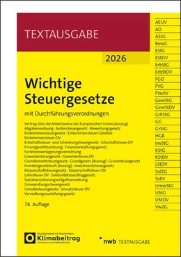 Abbildung von Wichtige Steuergesetze | 78. Auflage | 2026 | beck-shop.de
