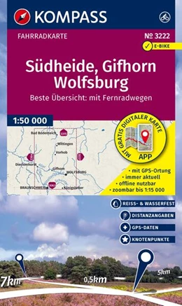 Abbildung von KOMPASS Fahrradkarte 3222 Südheide, Gifhorn, Wolfsburg mit Knotenpunkten 1:50.000 | 1. Auflage | 2026 | beck-shop.de