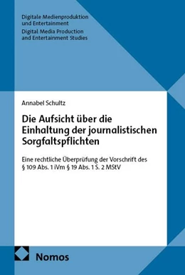 Abbildung von Schultz | Die Aufsicht über die Einhaltung der journalistischen Sorgfaltspflichten | 1. Auflage | 2026 | beck-shop.de