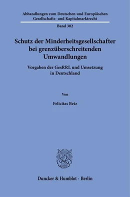 Abbildung von Betz | Schutz der Minderheitsgesellschafter bei grenzüberschreitenden Umwandlungen | 1. Auflage | 2026 | beck-shop.de