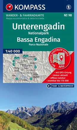 Abbildung von KOMPASS Wanderkarte 98 Unterengadin, Nationalpark / Bassa Engadina, Parco Nazionale 1:40.000 | 3. Auflage | 2026 | beck-shop.de