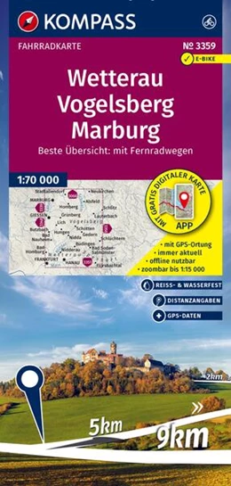 Abbildung von KOMPASS Fahrradkarte 3359 Wetterau, Vogelsberg, Marburg 1:70.000 | 2. Auflage | 2026 | beck-shop.de