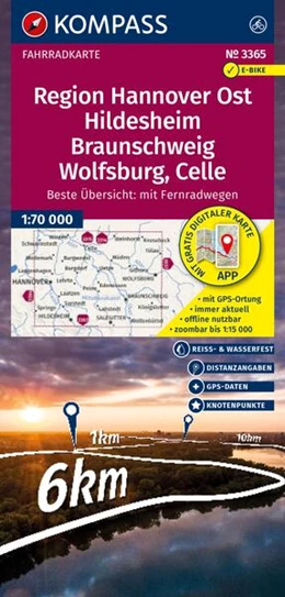 Abbildung von KOMPASS Fahrradkarte 3365 Region Hannover Ost, Hildesheim, Braunschweig, Wolfsburg, Celle, mit Knotenpunkten 1:70.000 | 2. Auflage | 2026 | beck-shop.de