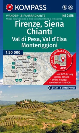 Abbildung von KOMPASS Wanderkarte 2458 Firenze, Siena, Chianti, Val di Pesa, Val d'Elsa, Monteriggioni 1:50.000 | 2. Auflage | 2026 | beck-shop.de
