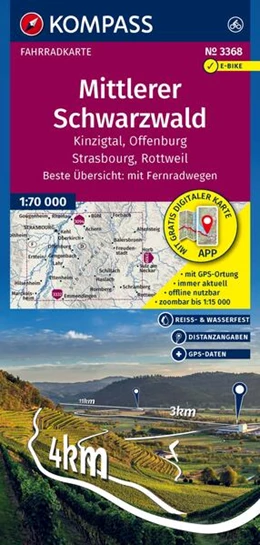 Abbildung von KOMPASS Fahrradkarte 3368 Mittlerer Schwarzwald, Kinzigtal, Offenburg, Strasbourg, Rottweil 1:70.000 | 3. Auflage | 2026 | beck-shop.de