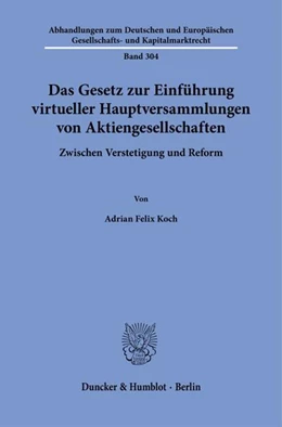 Abbildung von Koch | Das Gesetz zur Einführung virtueller Hauptversammlungen von Aktiengesellschaften | 1. Auflage | 2026 | beck-shop.de