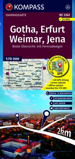 Abbildung von KOMPASS Fahrradkarte 3362 Gotha, Erfurt, Weimar, Jena 1:70.000 | 2. Auflage | 2026 | beck-shop.de