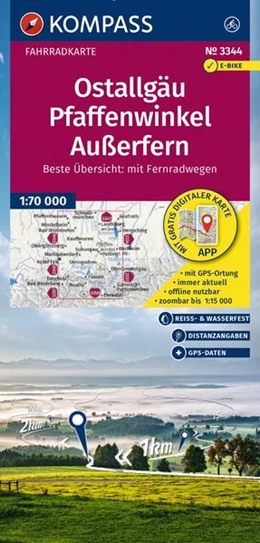 Abbildung von KOMPASS Fahrradkarte 3344 Ostallgäu, Pfaffenwinkel, Außerfern 1:70.000 | 2. Auflage | 2026 | beck-shop.de