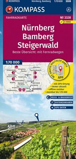 Abbildung von KOMPASS Fahrradkarte 3328 Nürnberg, Bamberg, Steigerwald 1:70.000 | 2. Auflage | 2026 | beck-shop.de