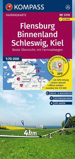 Abbildung von KOMPASS Fahrradkarte 3310 Flensburg Binnenland, Schleswig, Kiel 1:70.000 | 2. Auflage | 2026 | beck-shop.de