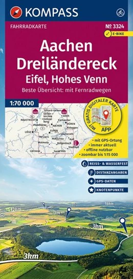 Abbildung von KOMPASS Fahrradkarte 3324 Aachen, Dreiländereck, Eifel, Hohes Venn mit Knotenpunkten 1:70.000 | 3. Auflage | 2026 | beck-shop.de