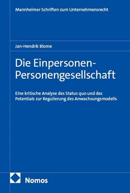 Abbildung von Blome | Die Einpersonen-Personengesellschaft | 1. Auflage | 2026 | beck-shop.de