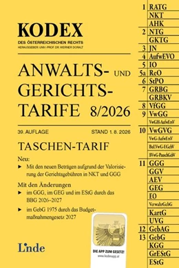 Abbildung von Dokalik / Doralt | KODEX Anwalts- und Gerichtstarife 8/2026 | 39. Auflage | 2026 | beck-shop.de
